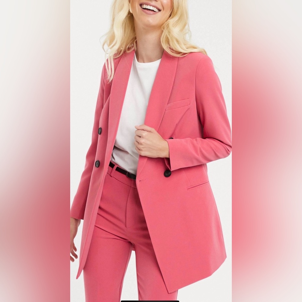 Stradivarius double breasted blazer in pink